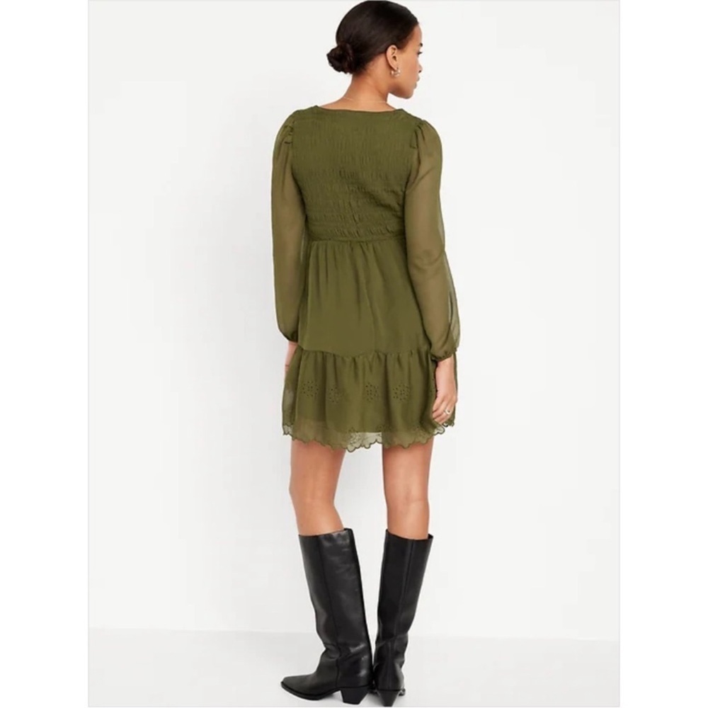 Old Navy Cottagecore Fit & Flare Long-Sleeve Eyelet Mini Dress‎ NWT LARGE TALL - Picture 2 of 3